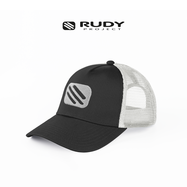 Emblem Logo Trucker Cap Black White