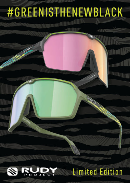 Limited Edition #GreenIsTheNewBlack Spinshield Air Eyewear in Black Matte-Multilaser Sunset Lens