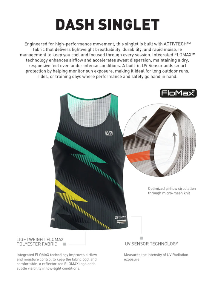 Dash Singlet Black Gray-Teal Yellow