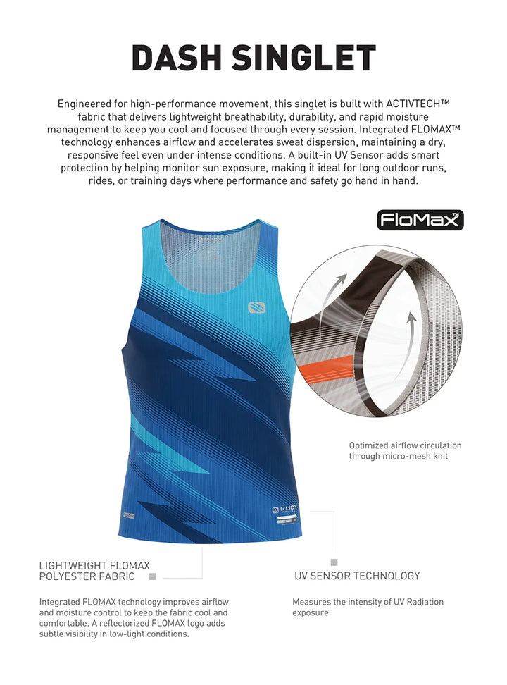 Dash Singlet Black Navy Blue-Aqua