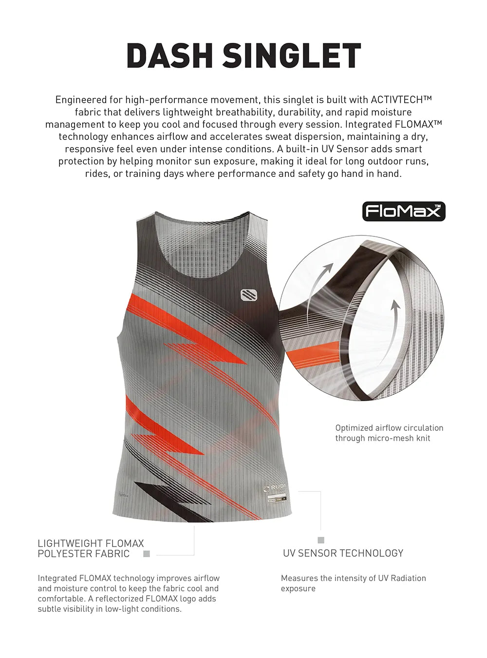 Dash Singlet Dark Gray-Red Orange