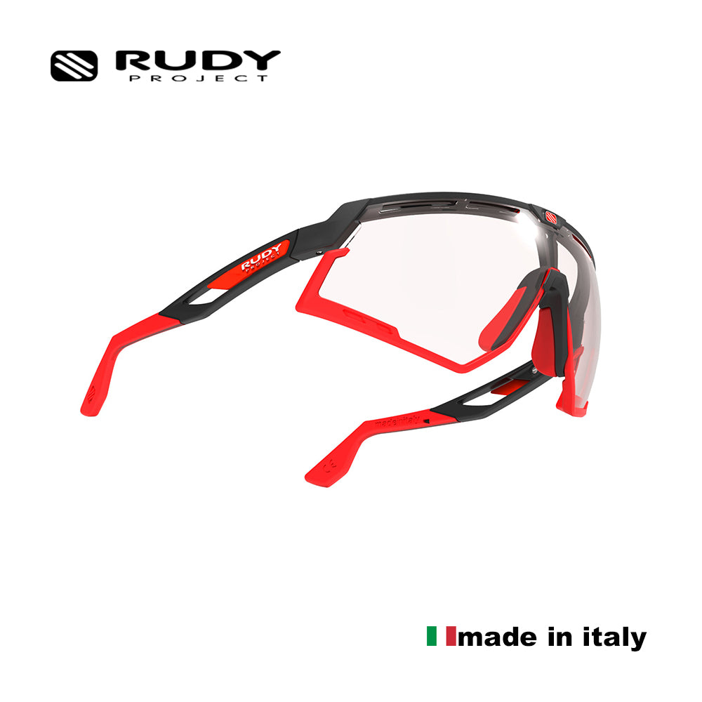 Rudy Project Performance Eyewear DEFENDER Cycling Eyewear in Black and Red with ImpactX 2 Photochromic Lenses Sunglasses for Cycling, Biking, Shooting or Sports